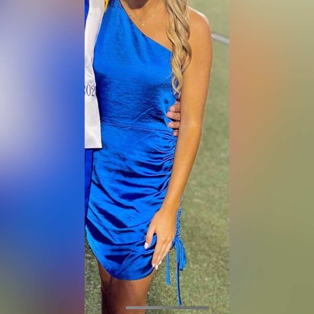 Glam Electric Blue One-Shoulder Dress